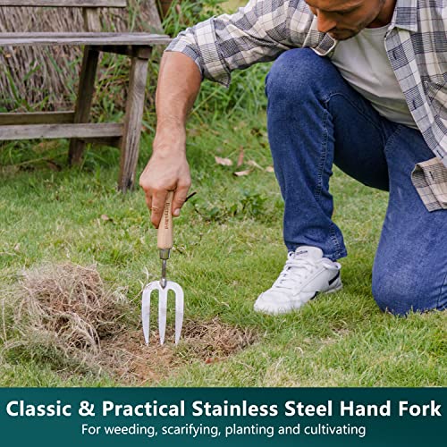 Gardening Hand Tool Set - 3PCS Stainless Steel Garden Tool Kit Multifunctional Tool with Wooden Handle Trowel, Fork & Weeder for Weeding Planting Transplant, Ideal Garden Gift for Women&Men - view 6