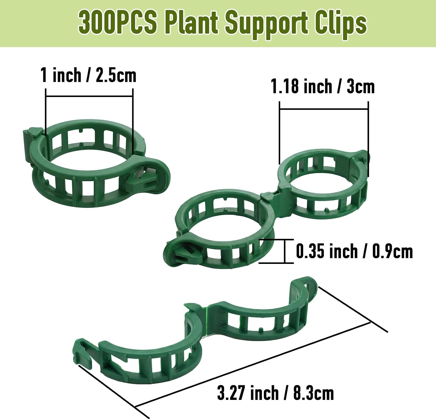 300Pcs Tomato Clips, Reusable Plant Support Clips for Climbing Plants, Garden Clips for Tomato Vine, Trellis Clips for String Trellis, Plant Fixing Clips for Vegetables (Green) - view 2