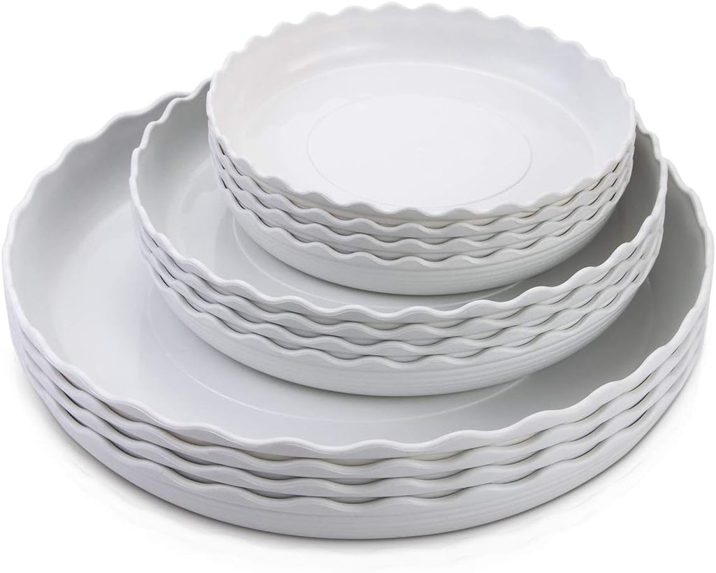 12 Pack Plastic White Round Wave Plant Saucer,Durable Heavy Duty Flower Plant Pot Drip Tray Container for Home Garden Indoor and Out Door Plant (6 Inch/8 Inch/10 Inch) - view 5