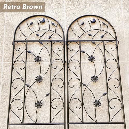 4 Pack Metal Garden Trellis 86.7" Tall Outdoor Climbing Plant Support for Roses, Flowers, Rustproof Durable Brown Galvanized Tube, Lawn Garden Fence Decor Screen (4, Retro-86.7" H) - view 4