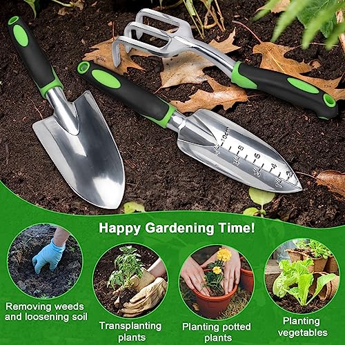 Garden Tools Set, 3 Pack Garden Shovel, Transplant Trowel, Hand Rake Green - view 7