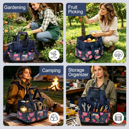 Hard Bottom Floral Garden Tool Tote Bag with Shoulder Strap - view 7