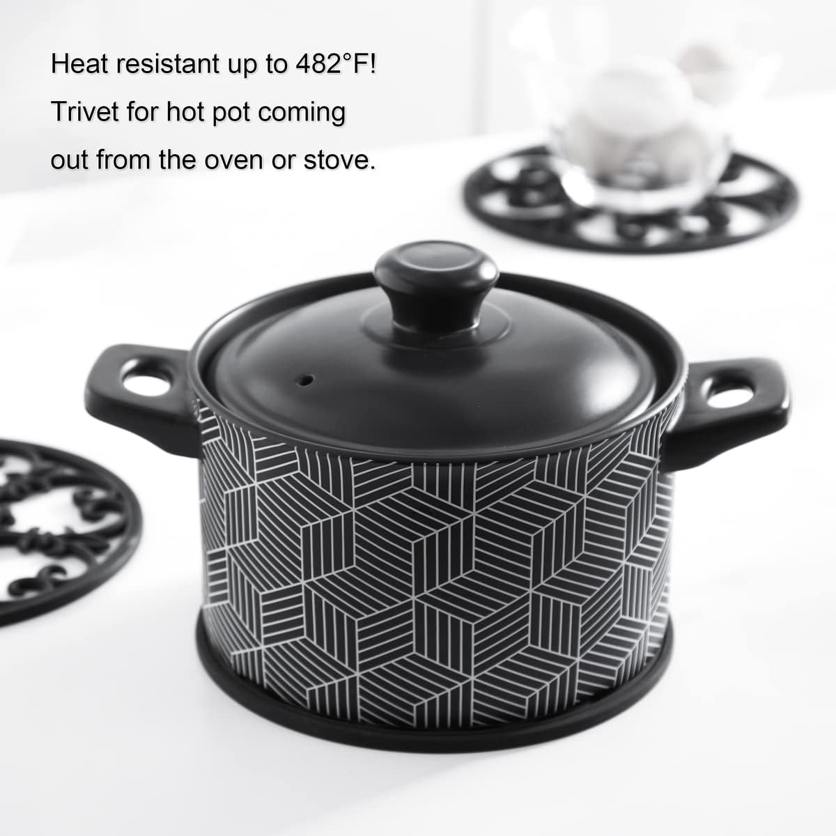 Silicone trivet mat - hot pot holder hot pads for table & countertop - teapot trivet kitchen trivets - non-slip & heat resistant modern kitchen hot pads for pots & hot dish navy blue trivet set of 3 - view 2