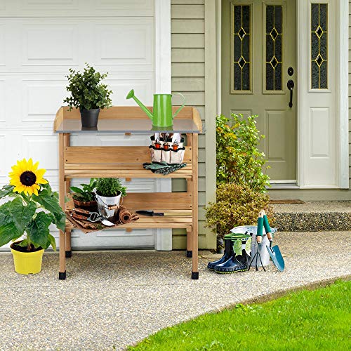 Potting Bench Outdoor Console Table w/3-Tier Storage,Natural Wood - view 4