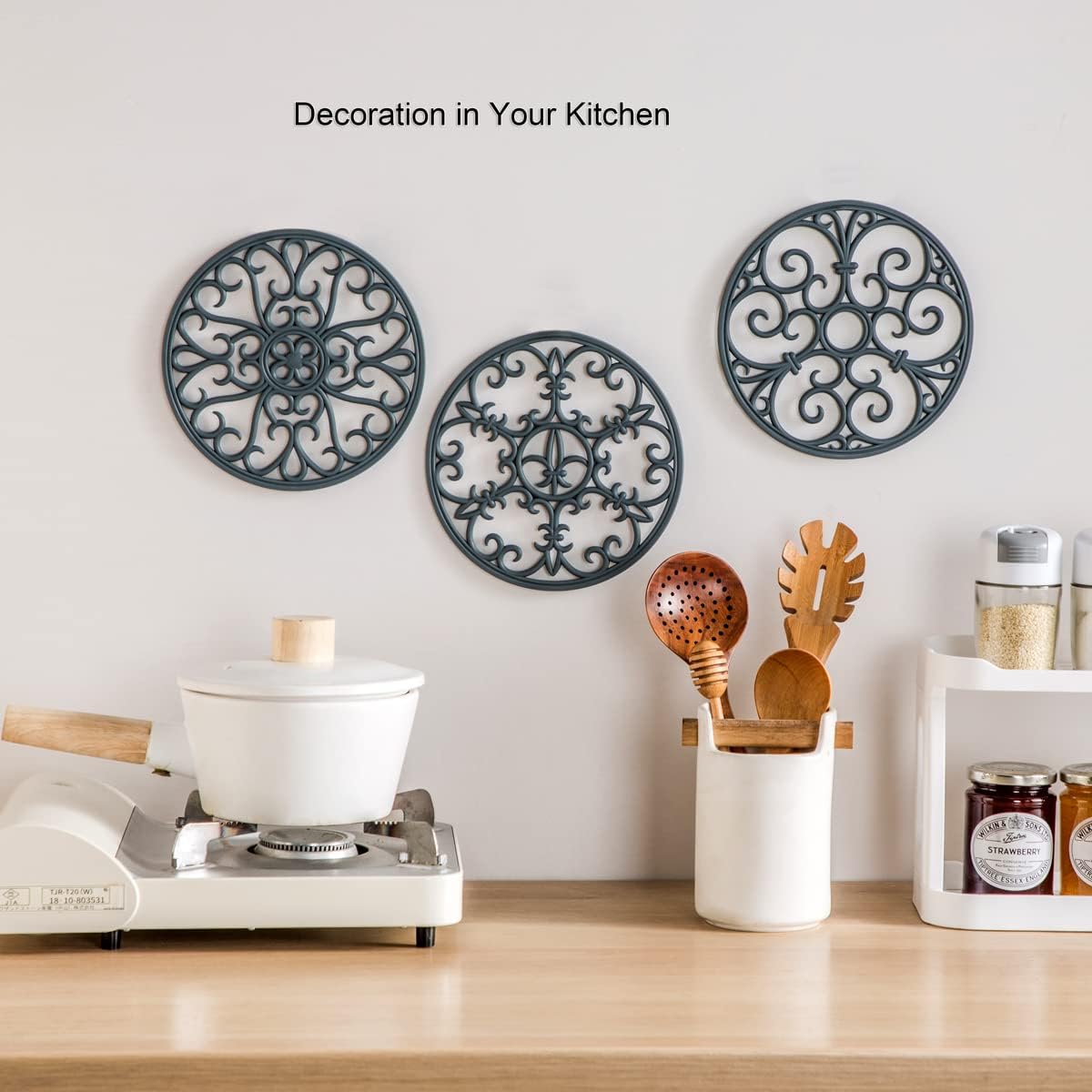 Silicone trivet mat - hot pot holder hot pads for table & countertop - teapot trivet kitchen trivets - non-slip & heat resistant modern kitchen hot pads for pots & hot dish navy blue trivet set of 3 - view 4