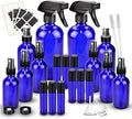 Loretoy Glass Spray Bottle Kit×10 (2×16 oz, 2×4 oz, 6×2 oz), 9×10 ml Roller Bottles, Anti UV, Multi Size and Versatile, Suitable for Aromatherapy, Facial Moisturizing, Watering, etc.(Blue