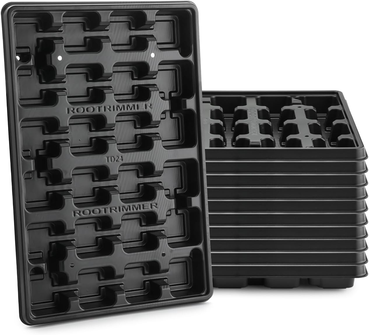 10 Pack Nursery Pots Trays (17"x11"x2"), Plastic Flat Seed Starter Trays, Durable Carrying Seedling Starter Tray, Reusable Tray for Planting and Collecting Drainage Water (Black) - view 8