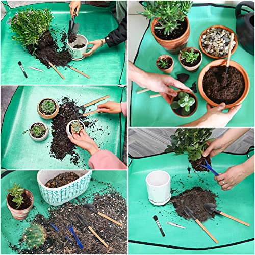 Plant Repotting Mat for Garden, 2 Pcs Waterproof Potting Mat Foldable Indoor Plant Mats Portable Square Gardening Mat Potting Tray with 6 Pcs Mini Garden Tools Set for Plant Lovers Gardening Gifts - view 6