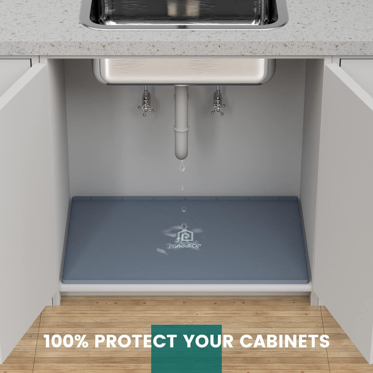 Under Sink Mat, 34" x 22" Silicone Kitchen Cabinet Tray, Waterproof & Flexible Under Sink Liner for Kitchen Bathroom and Laundry Room - view 2