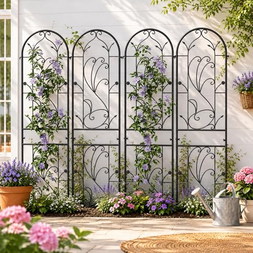 2-Pack 87" x 20" Sunflower Scroll Arch Black Metal Garden Trellises - view 4
