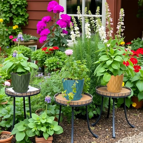 6 Pack 7 Inch Plant Pots with Drainage and Saucers, Multicolour Plastic Flower Pots for Indoor and Outdoor Plants, Stackable Nursery Planters for Houseplants and Herbs, Multicolour - view 6