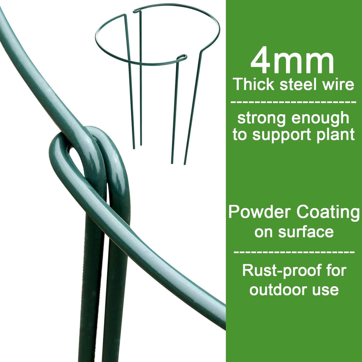 Plant Support Stakes, 6 Pack Metal Peony Cages and Supports, Garden Stakes Plant Support Cage, Large Plant Support Ring for Outdoor Indoor Snake Plant Peony Rose Flowers Vine (10" W x 15.8" H) - view 3