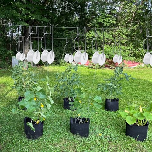 Tomato Support Hooks with String,20 Pack Tomato Trellis Roller Hooks with 49.2FT String for Plant,Greenhouse Tomato Flower Vine Twine Crop Trellis Kit Plant Roller Hook - view 7