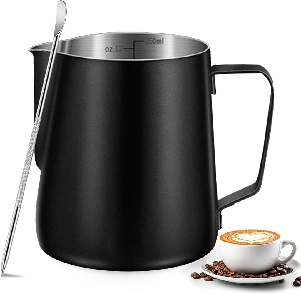 Milk Frothing Pitcher, 600ml (20oz) Milk Frother Cup Stainless Steel Jug Steaming Pitcher, Milk Coffee Cappuccino Latte Art Barista Steam Pitchers Milk Jug Cup with Decorating Pen - view 7