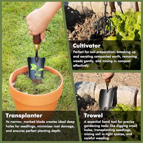 Gardening Tools Set, 3-in-1, Carbon Steel, Wooden Handle, Brown - view 6