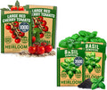 Large Red Cherry Tomato Seeds 2 Pack (Solanum lycopersicum) - Approx.1000 & Genovese Basil Seeds 2 Pack - 3500 Non GMO