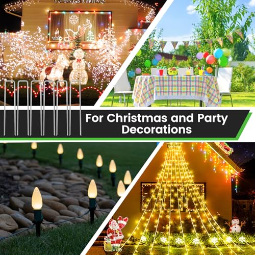 200 Pack 6 Inch Landscape Staples + 1 Hook 11 Gauge Heavy Duty Galvanized Garden Stakes, U-Shaped Ground Pins for Weed Barrier Fabric, Drip Irrigation Tubing, Sod, Lawn & Christmas Outdoor Decorations - view 6