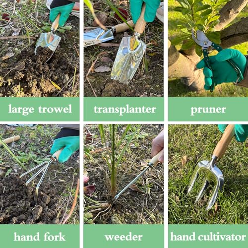 Garden Tools Set, Stainless Steel Gardening Supplies Kit, Gardening Kit, Garden Hand Tools with Fashion and Durable Storage Bag, Planting Tools, Ideal Gifts for Women & Men (10 Pieces) - view 5