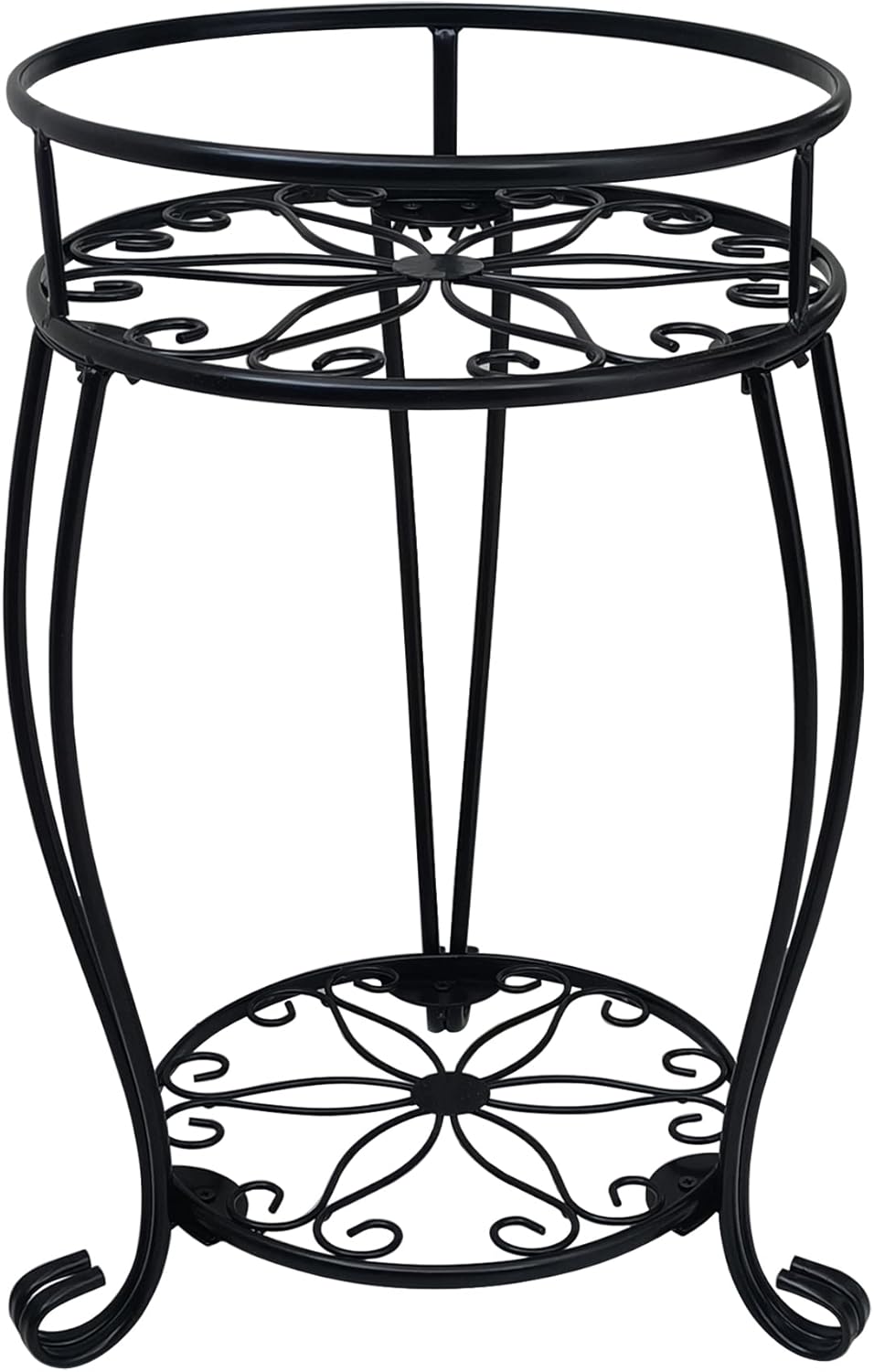 2 tier plant stand, 19.2 inch tall metal potted holder rack, indoor outdoor multiple flower pot shelf rustproof iron garden container for garden patio living room corner balcony, black