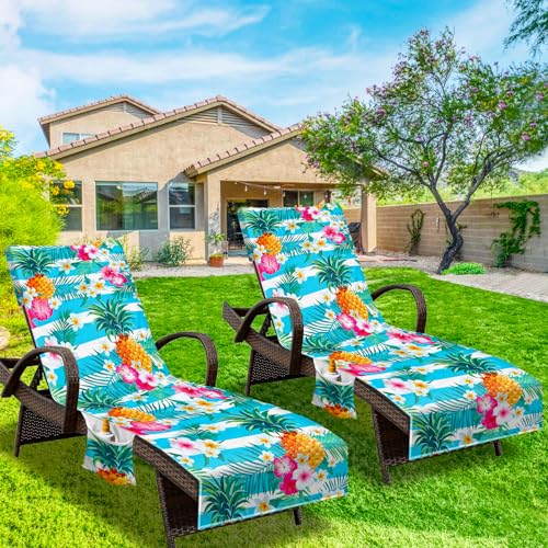 Lounge Chair Towel Cover, Beach Chair Cover (Pack of 2), Pool Lounge Chair Covers for Outdoor,Garden, Beach,Sun Lounger,Hotel Pool,Large Size and No Sliding, 85" X 30", Pineapple - view 2