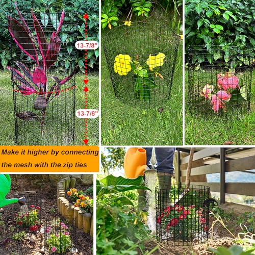 10 Pack Plant Protector from Animals, 13.5" Dia x 14" H Wire Plant Protectors, 30pcs Pre-Bent Metal Mesh to Keep Animals Out with Zip Ties & Stakes (10 Packs) - view 4