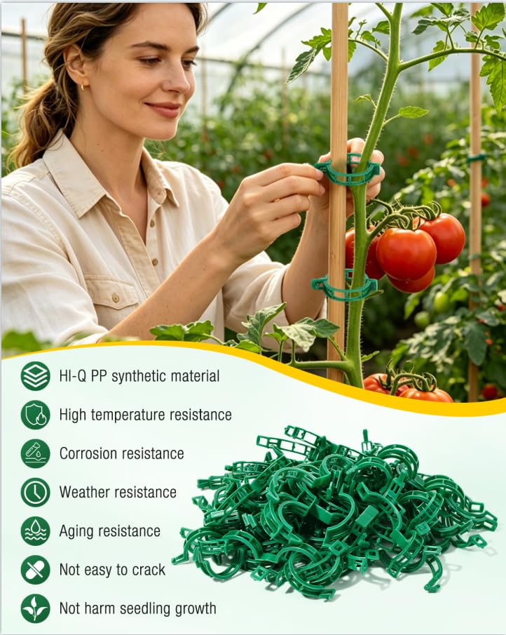 300Pcs Green Tomato Clips,Plastic Trellis Clips,Reusable Plant Support Clips for Tomatoes,Cucumbers,and Vines,Garden Supplies for Vertical Growing - view 4
