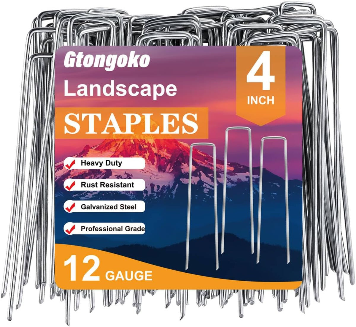 50 Pack Landscape Staples 4 Inch Galvanized Garden Stakes, 12 Gauge Heavy Duty Sod Staples for Weed Barrier Fabric, Plant Covers, Netting, Irrigation Hose & Holiday Decorations