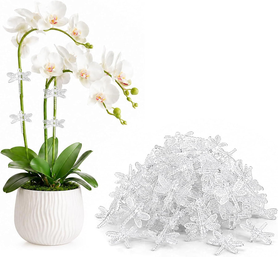 100Pcs Plant Orchid Clips, Garden Plant Support Clip | Dragonfly Orchid Clips, Portable Cute Flower Vine Clips(Transparent)