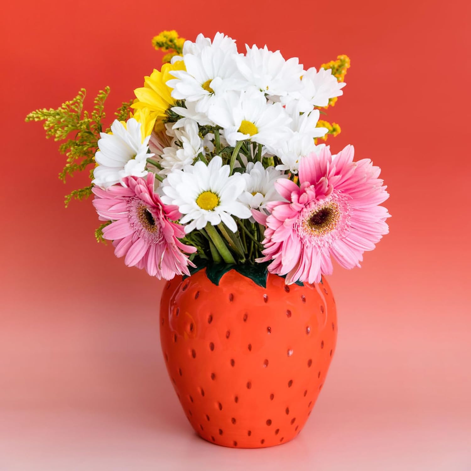Novelty Ceramic Strawberry Flower Vase | Decorative Fruit Theme Vase, Large Planter Vase, Unique Red Strawberry Decor for Home/Kitchen/Office - view 3