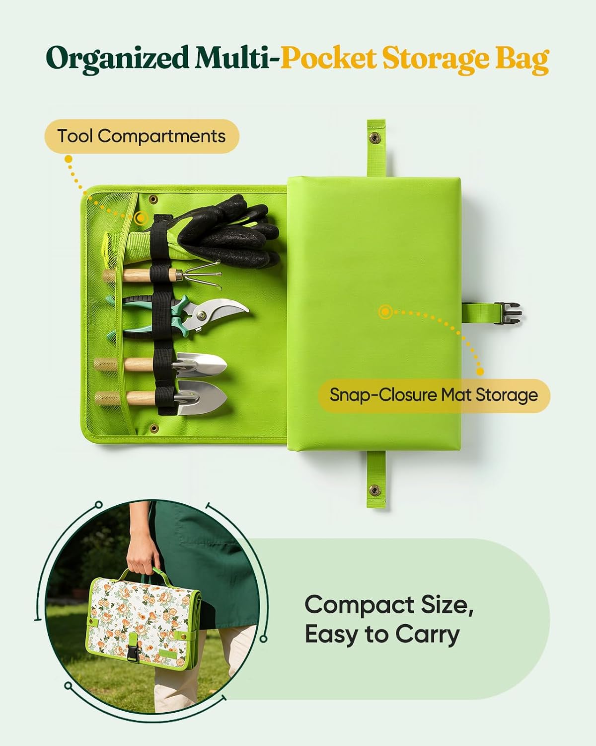 7-Piece Garden Tool Set with Plant Repotting Mat | Stainless Steel Tools, Storage Bag, Indoor Transplanting & Bonsai, Gardening Gifts for Women - view 6