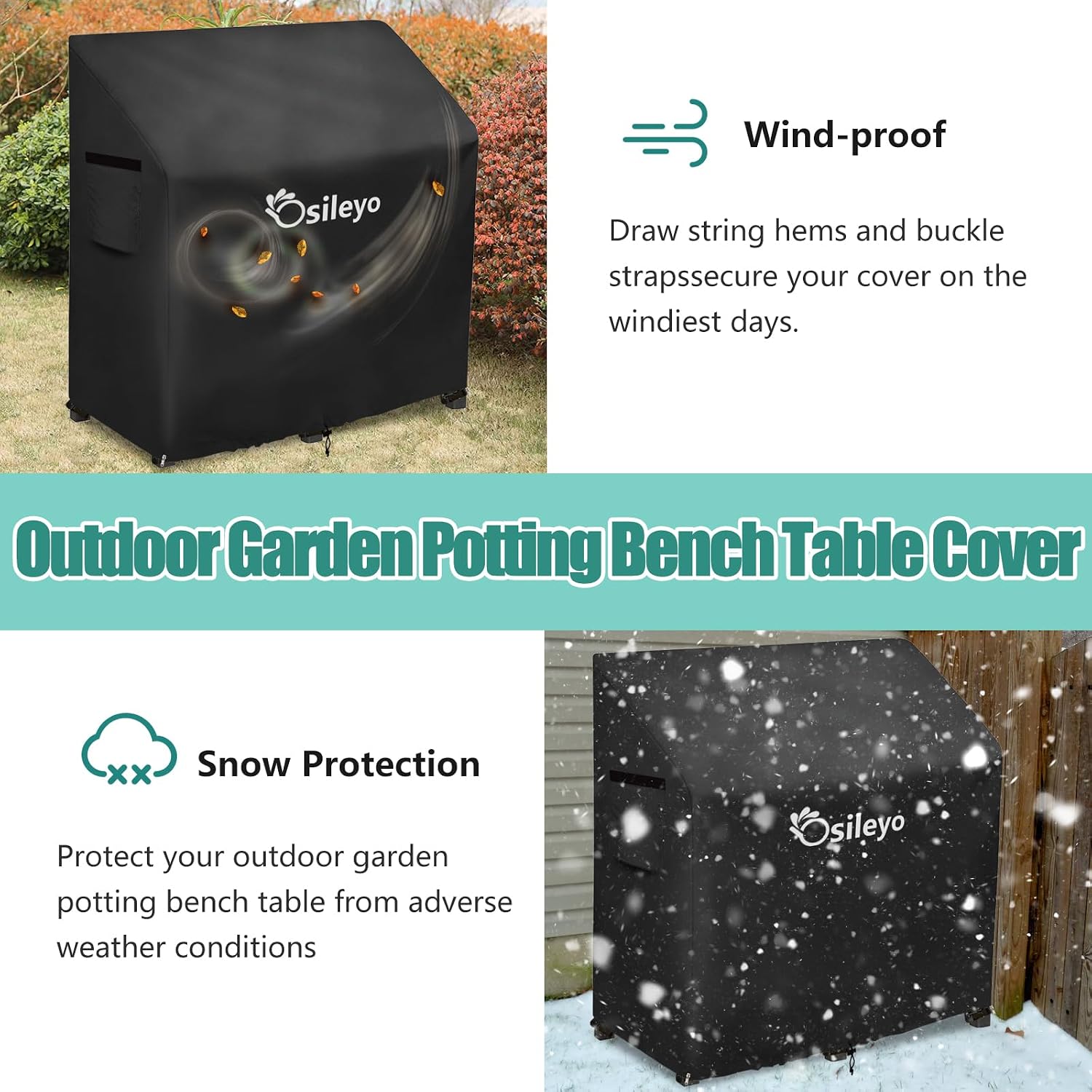 Outdoor Garden Potting Bench Table Cover with Split Zipper,600D Tough Canvas Waterproof Anti-UV All Season Weather Complete Protection Cover.(47" x 20" x 47"),Black - view 6