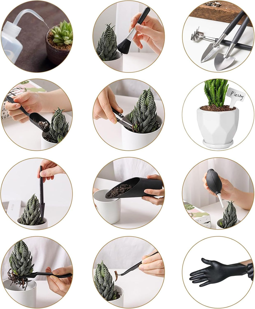 25Pcs Mini Garden Hand Transplanting Succulent Tools Set, 39.4" Thickened Repotting Mat & Plant Tag, Miniature Planting Indoor Fairy Care, Potting, Cactus, Houseplant Bonsai Tool Kit (Black) - view 2