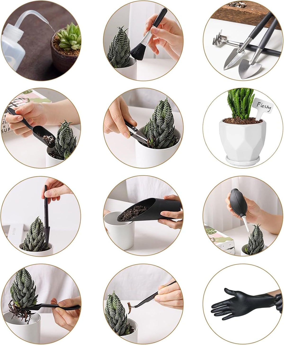 25Pcs Mini Garden Hand Transplanting Succulent Tools Set, 39.4" Thickened Repotting Mat & Plant Tag, Miniature Planting Indoor Fairy Care, Potting, Cactus, Houseplant Bonsai Tool Kit (Black) - view 2