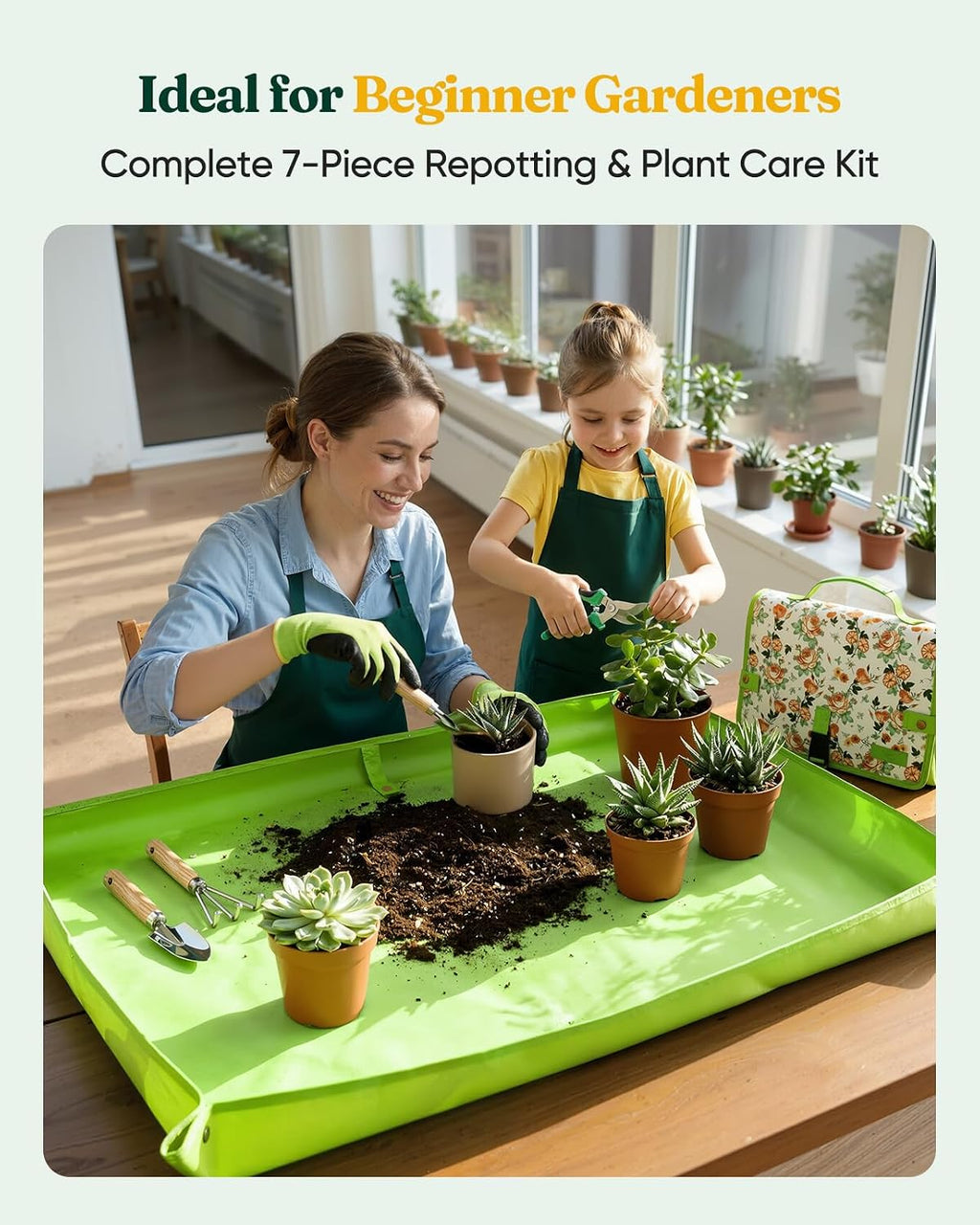 7-Piece Garden Tool Set with Plant Repotting Mat | Stainless Steel Tools, Storage Bag, Indoor Transplanting & Bonsai, Gardening Gifts for Women - view 2