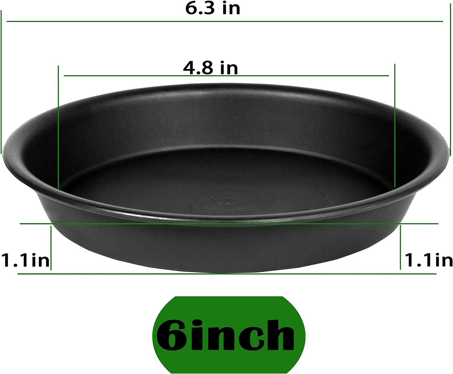 6 pack 6 inch plant saucer tray, 4 6 8 10 12 15 17 19 inch plant saucers, heavy duty plastic plant saucers for indoors, bird bath bowls, flower plant water trays for pots planter (6", black) - view 2