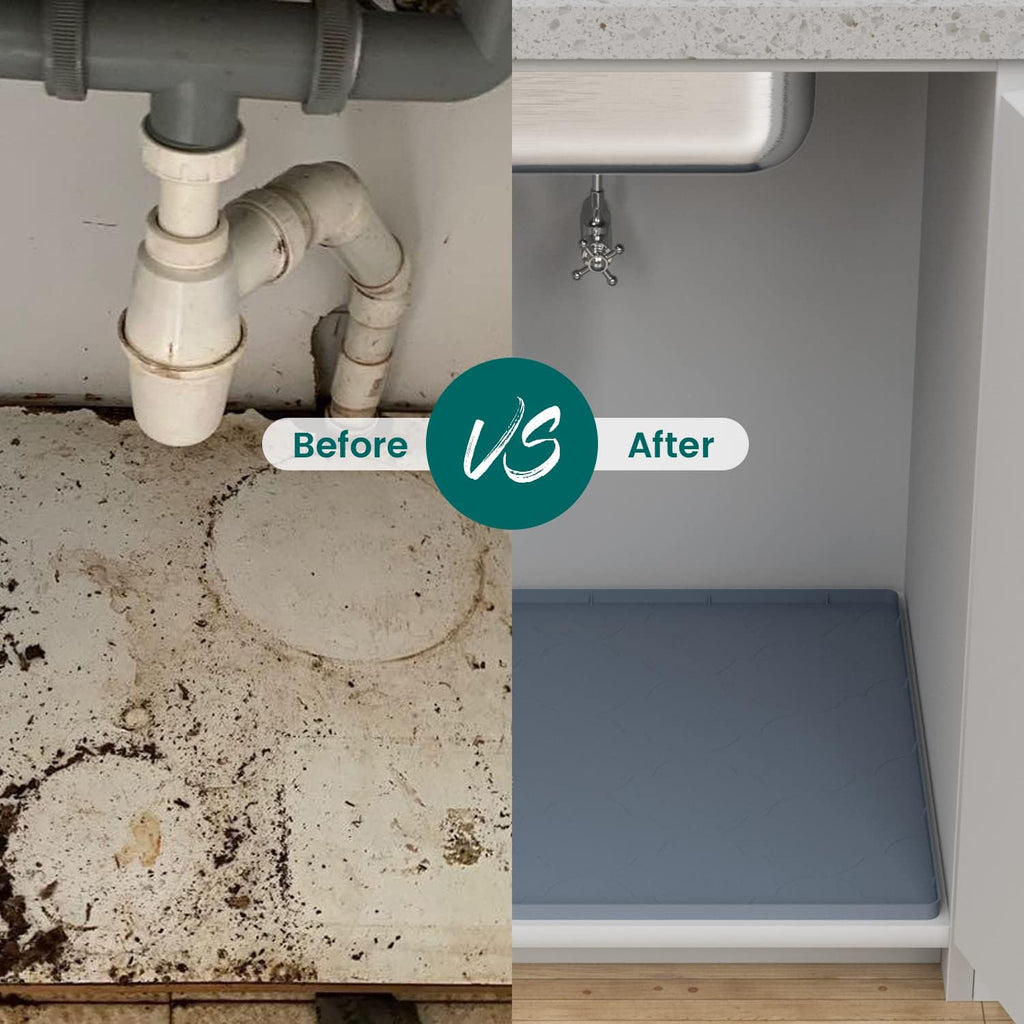 Under Sink Mat, 34" x 22" Silicone Kitchen Cabinet Tray, Waterproof & Flexible Under Sink Liner for Kitchen Bathroom and Laundry Room - view 3