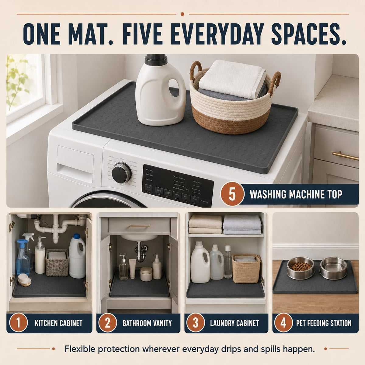 28"x19" Silicone Under Sink Mat for Bathroom/Kitchen Cabinet Organizer Mat | Leak-Proof Waterproof Liner Pad & Anti-Spill Tray | 0.7in Edge Barrier, 3.5Gal Capacity - view 6