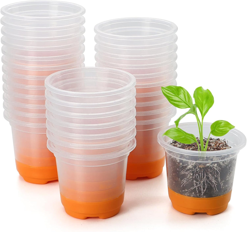 Clear Nursery Pots with Silicone Base, 4-Inch, 30-Pack | Sturdy Construction, Flexible Base, Drainage Holes, Root and Soil Visibility, Reusable, Seed Starting, Propagation, Green - view 6