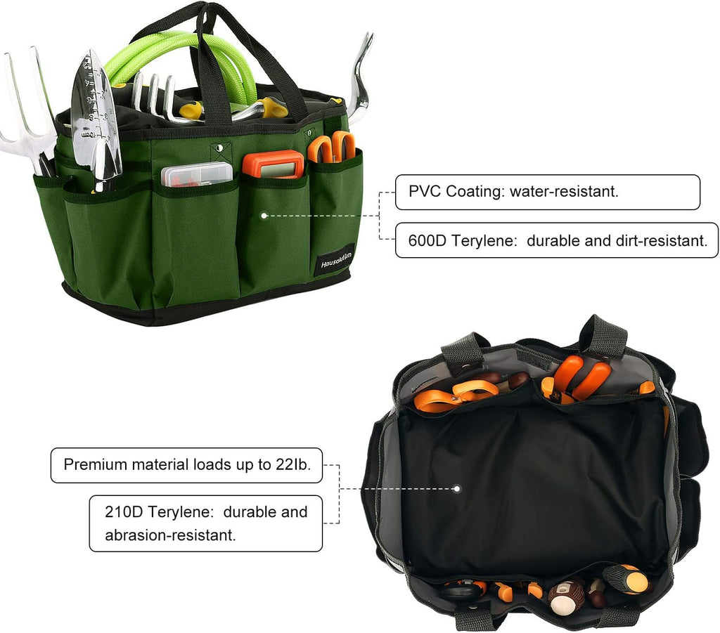 Gardening Tote Bag, Deluxe Garden Tool Storage Bag and Home Organizer with Pockets, Wear-resistant & Reusable, 12 Inch, Dark Green - view 4