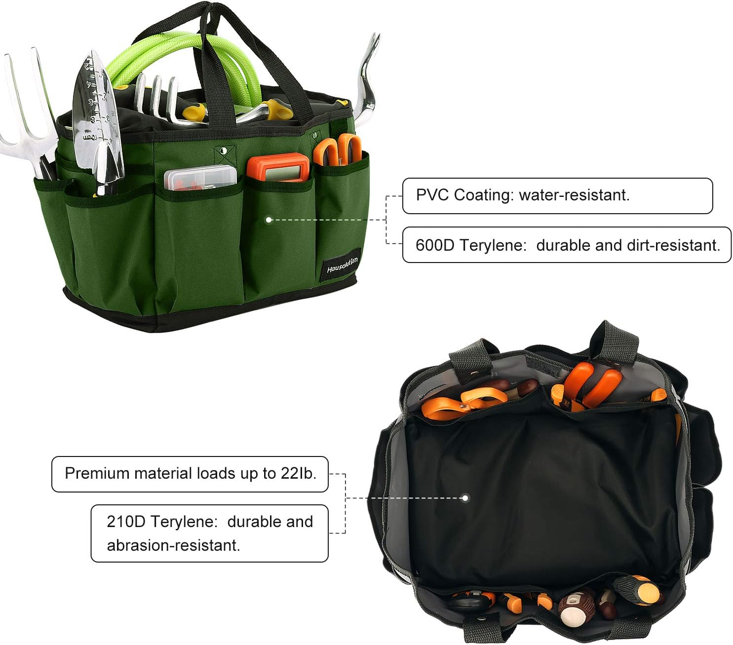 Gardening Tote Bag, Deluxe Garden Tool Storage Bag and Home Organizer with Pockets, Wear-resistant & Reusable, 12 Inch, Dark Green - view 4