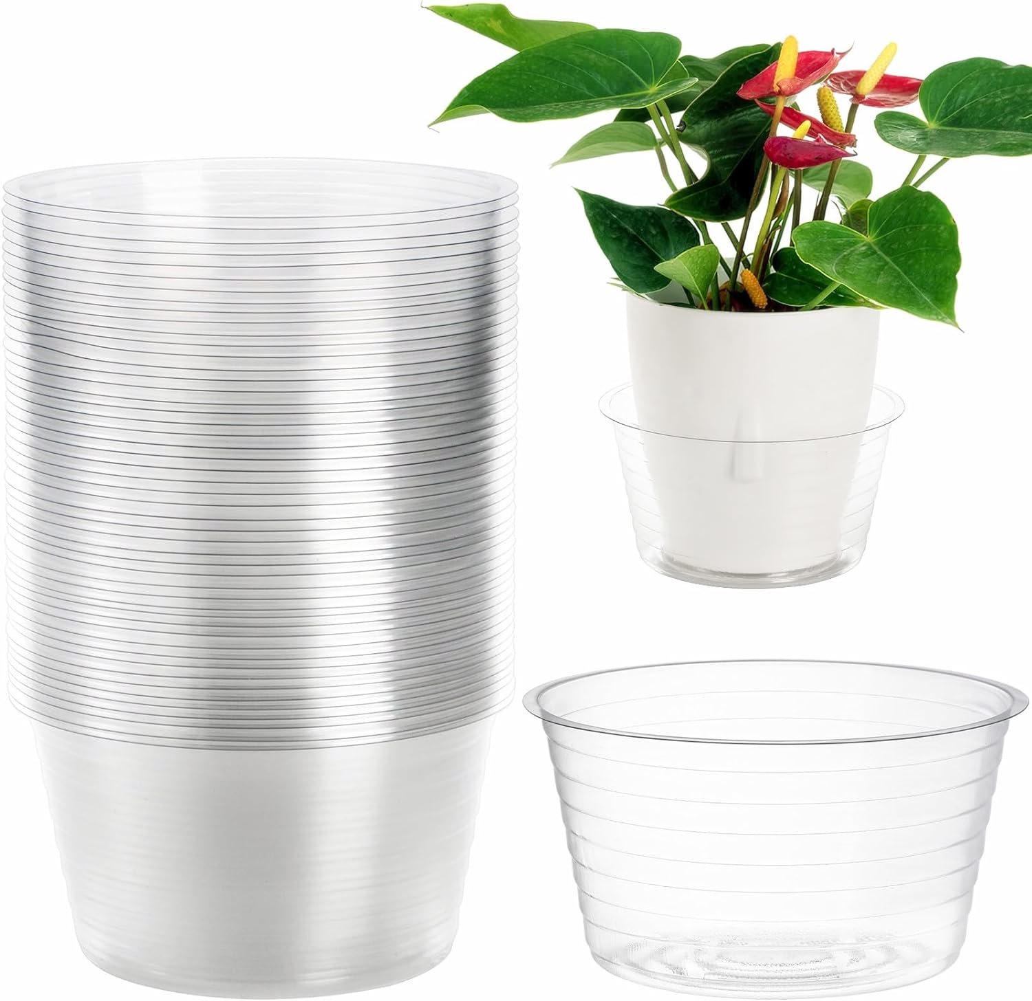 50 Pack Clear Plastic Plant Saucer Drip Tray for Pots, 6 Inch Deep Flower Pot Saucers Water Catcher Tray Watering Trays for Plants Indoors and Outdoor