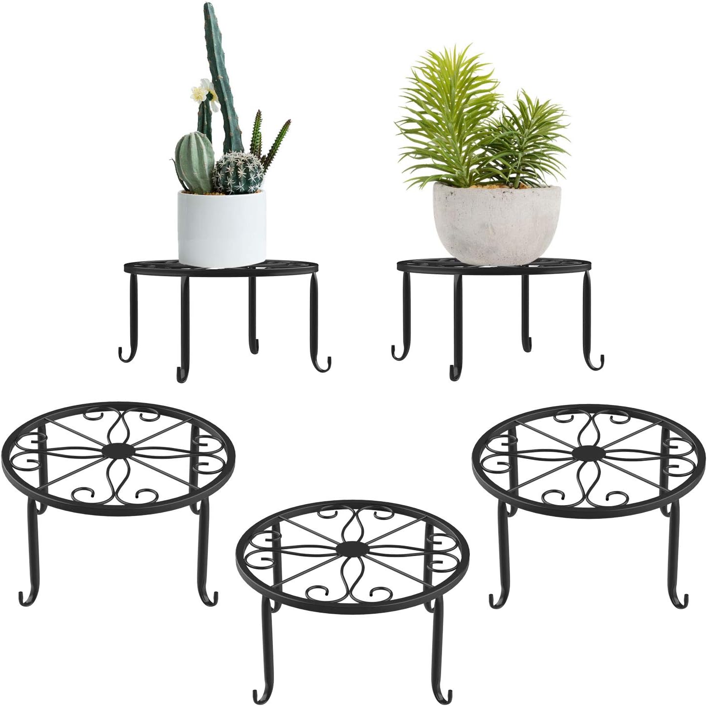3 Pack Potted Plant Stand | Rustproof Round Flowerpot Plant Holder Container Durable Metal Garden Plant Support for Indoor Outdoor, Black