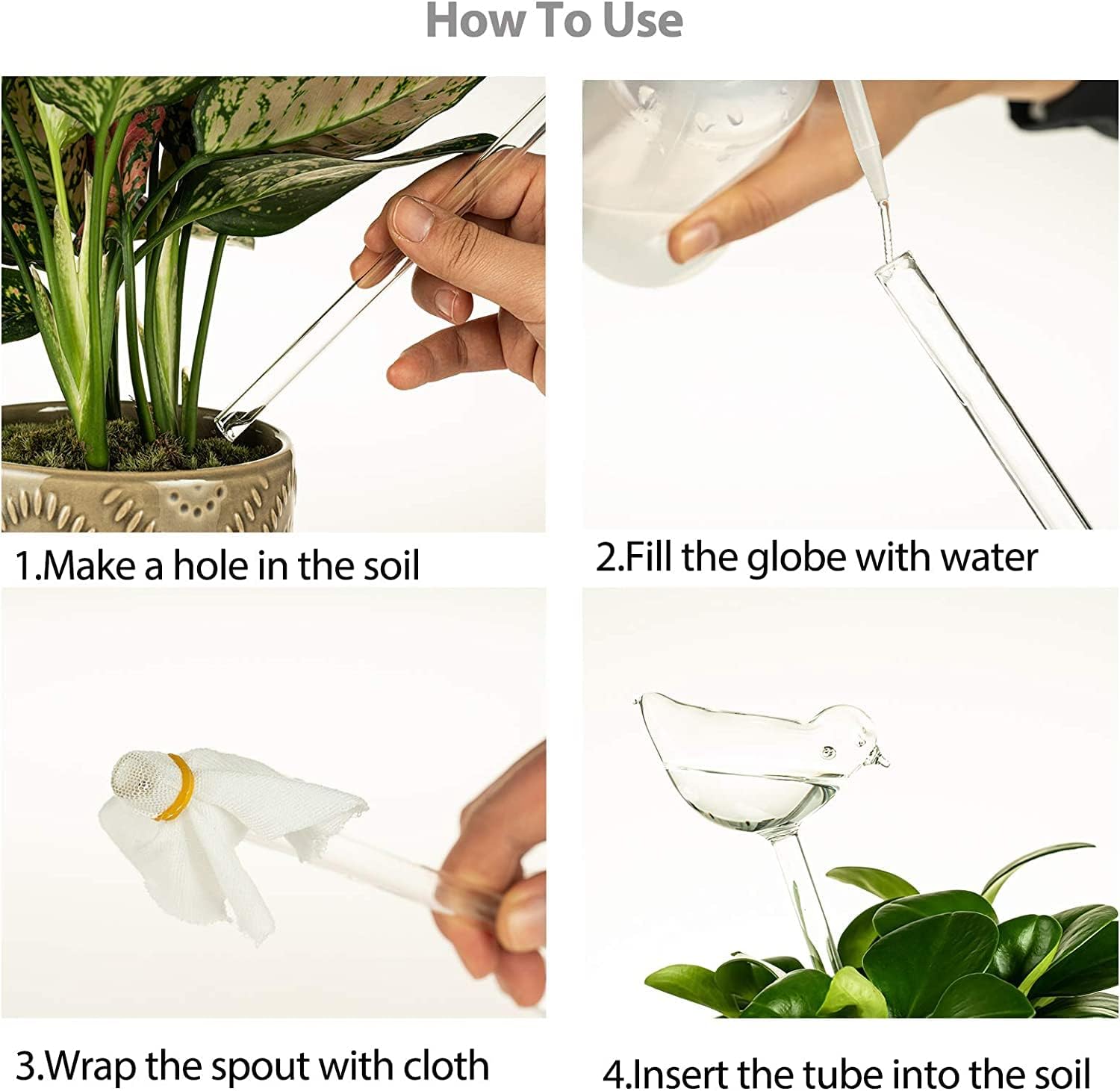Mushroom Shaped Self-Watering Globes - 4 Pack Glass Automatic Plant Waterer for Indoor Outdoor Plants, Water Bulbs & Decorative Stakes for Plant Lovers - view 4