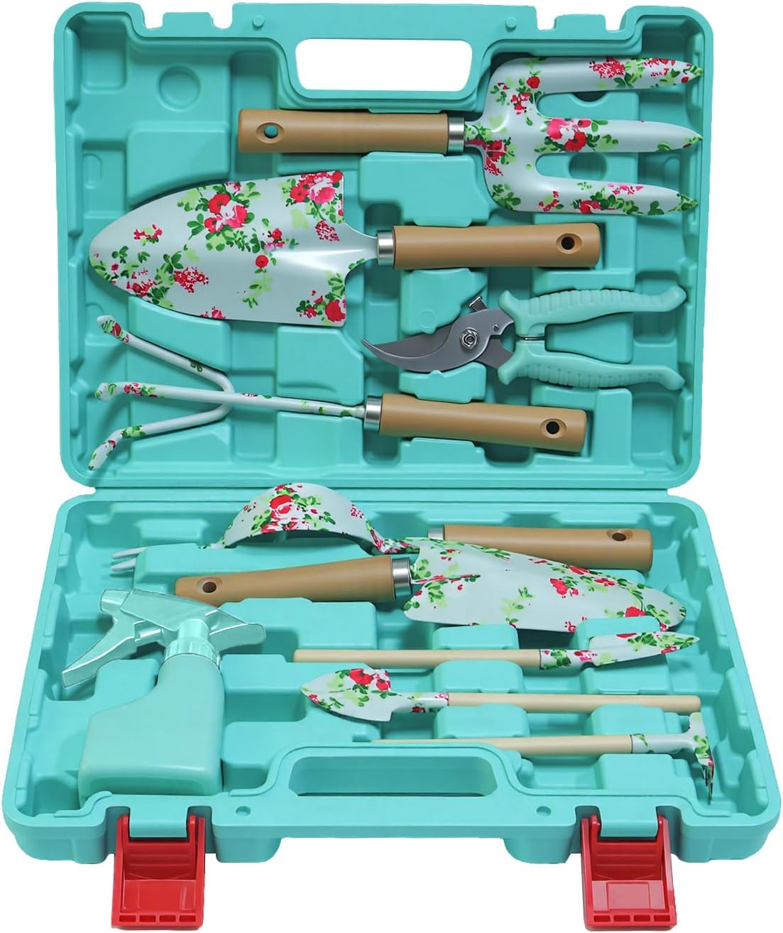 Light Green Gardening Set, 10-Piece Garden Tool Kit with Trowel, Hoe, Shovel & Rake, Ideal Gardening Gift for Women, Mom, Grandma | Birthday Gifts for Her | Hand Tools for Small Gardens