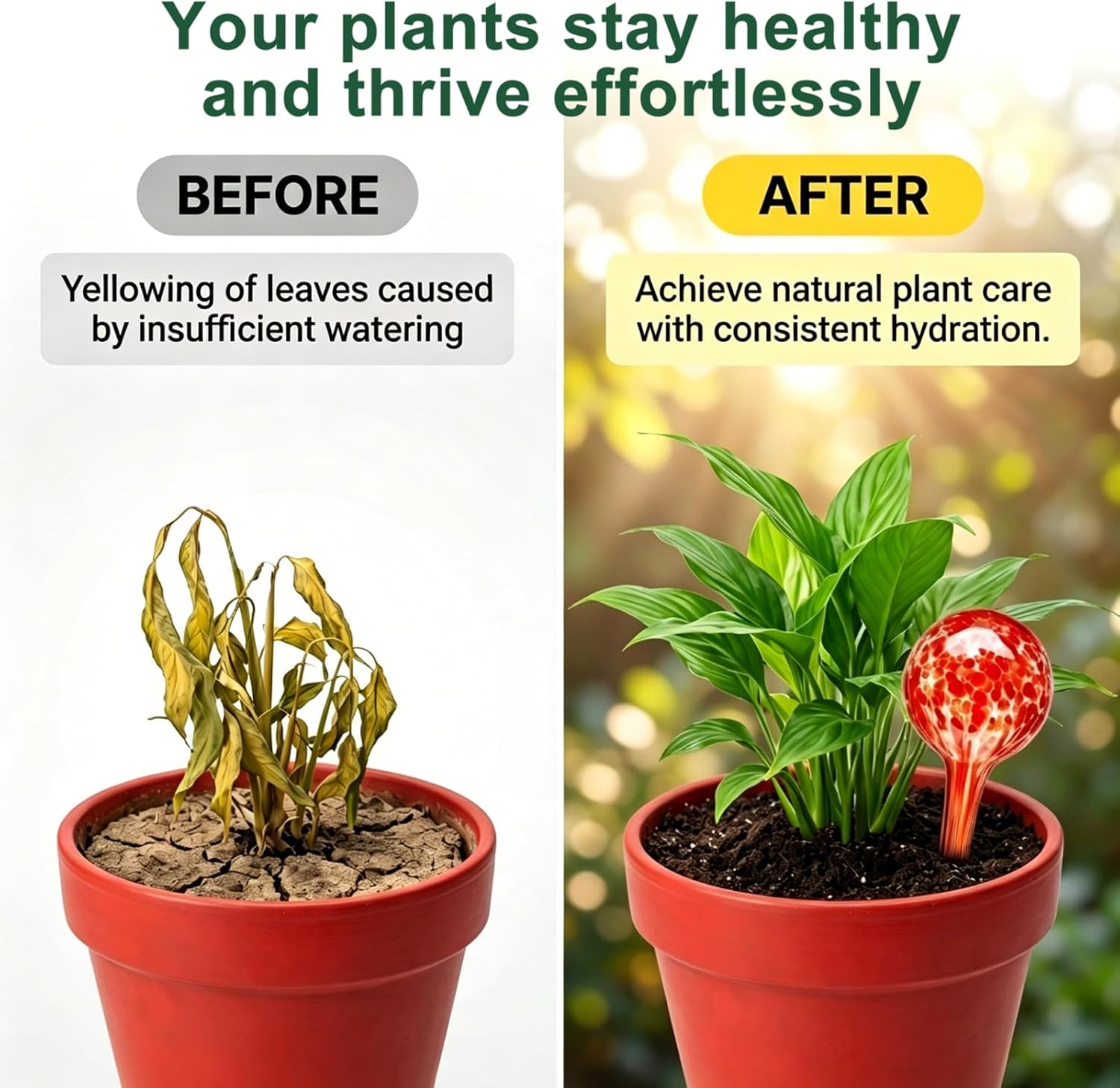 Self watering globes, 6 pack plant watering globes, plant water bulbs | glass automatic auto plant water bulbs for indoor & outdoor plants, multicolor medium, for daily use, vacation hydration devices - view 4