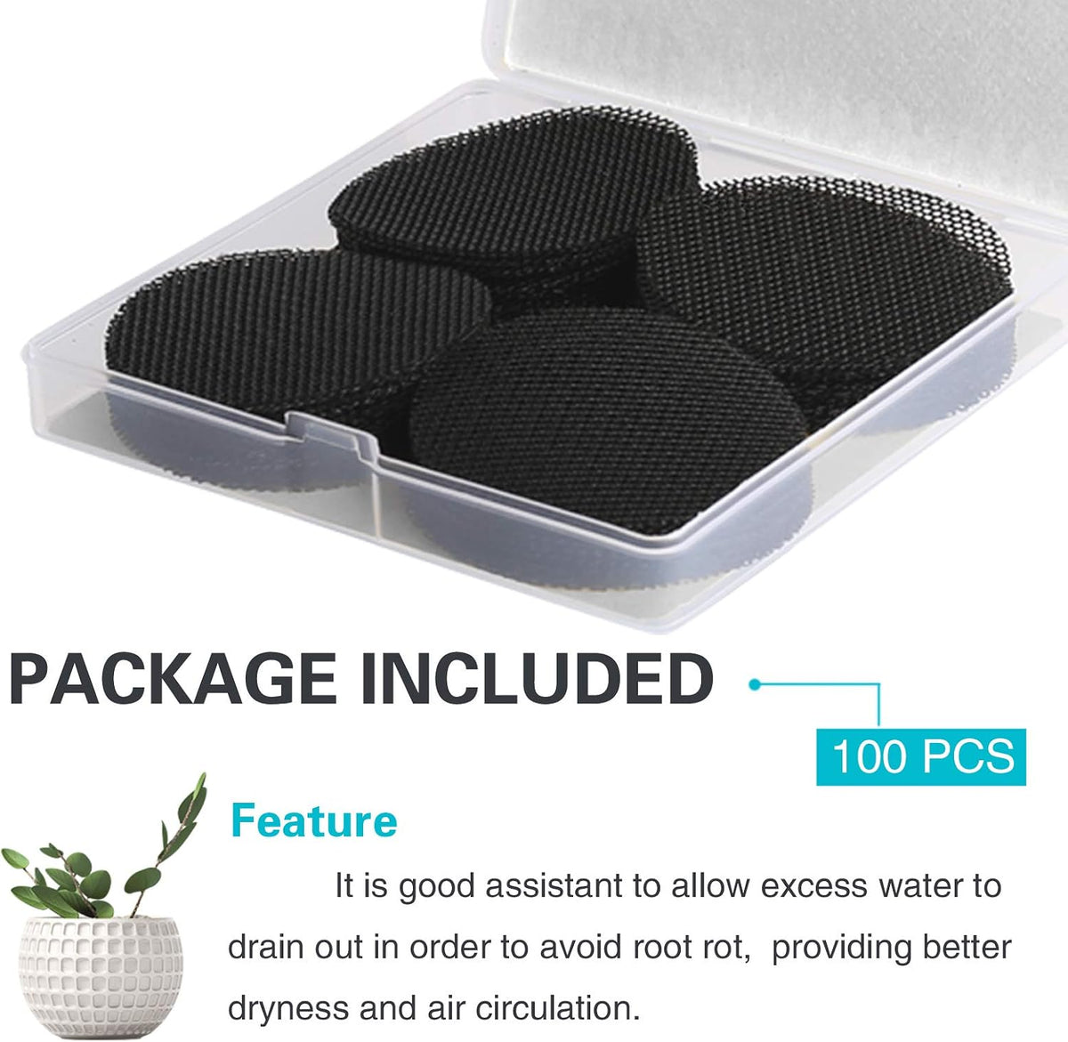 Plant mesh drainage screens - 100pcs 2-inch reusable grid mats, keep soil in pots for succulents, bonsai, indoor plants & repotting - view 2