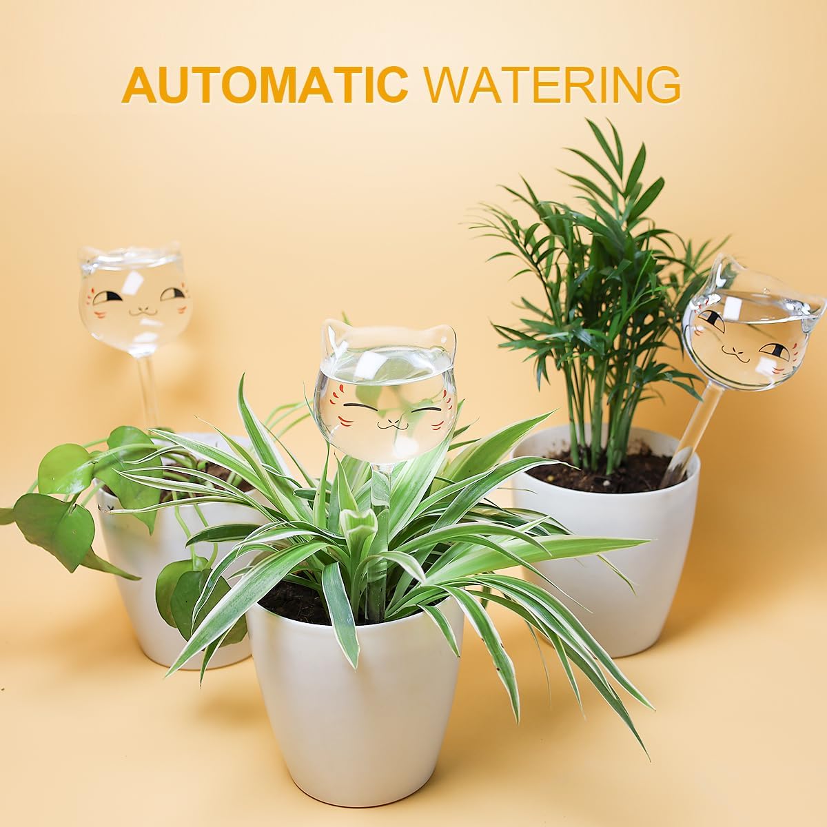 Plant Watering Globes Self Watering Planter Insert Glass Spikes, Hand Blown Clear Automatic Water Bulbs for Outdoor&Indoor Plants, 6.4oz/190ml Capacity, 3 Cats - view 7