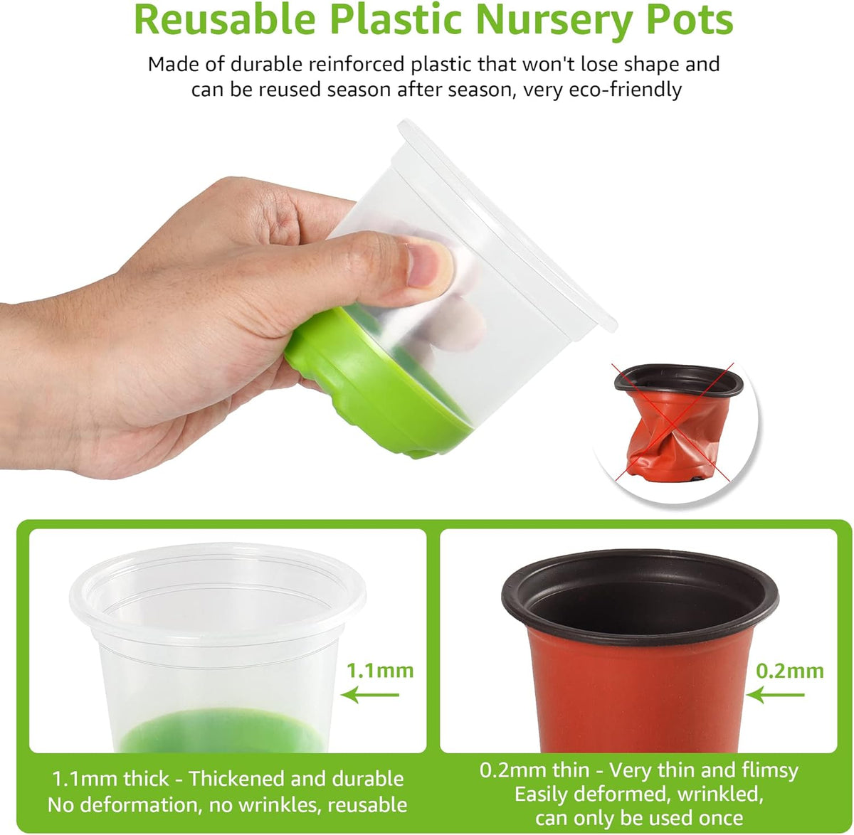 Clear Nursery Pots with Silicone Base, 4-Inch, 30-Pack | Sturdy Construction, Flexible Base, Drainage Holes, Root and Soil Visibility, Reusable, Seed Starting, Propagation, Green - view 4