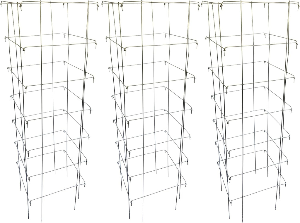 Happy Trees Large Heavy Duty Folding Tomato Cages, 3-Pack, Made in USA | Support Trellis for Climbing Vegetables and Plants, 18" x 18" x 58", Thick Gauge Galvanized Steel, Collapsible Easy Storage