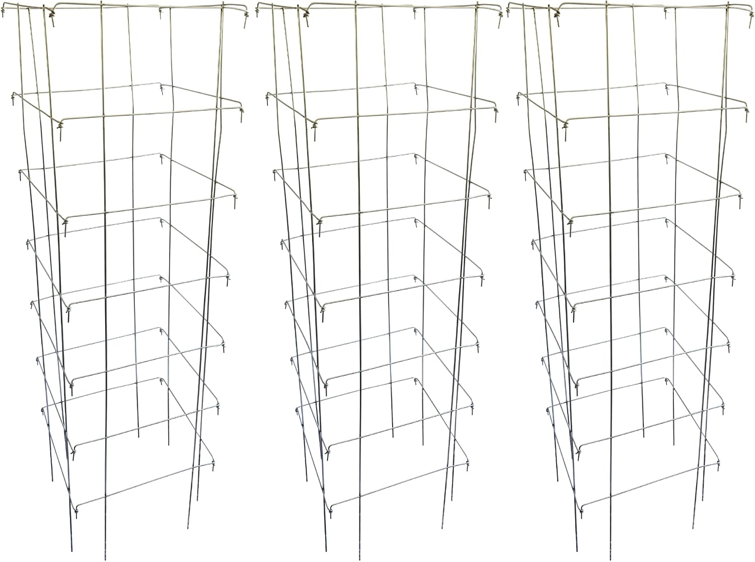 Happy Trees Large Heavy Duty Folding Tomato Cages, 3-Pack, Made in USA | Support Trellis for Climbing Vegetables and Plants, 18" x 18" x 58", Thick Gauge Galvanized Steel, Collapsible Easy Storage